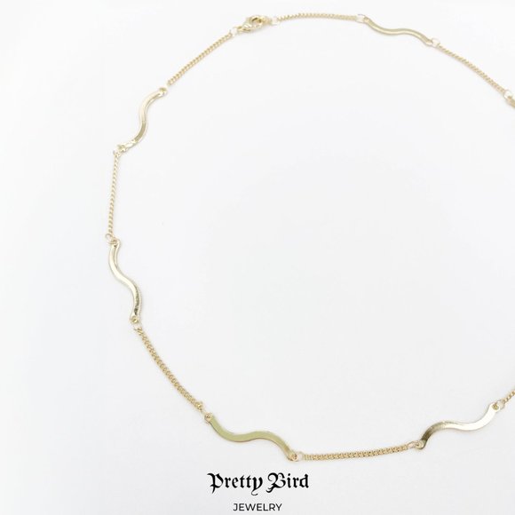 18K Yellow Gold Plated Wave Link Necklace - 18" - Picture 2 of 3